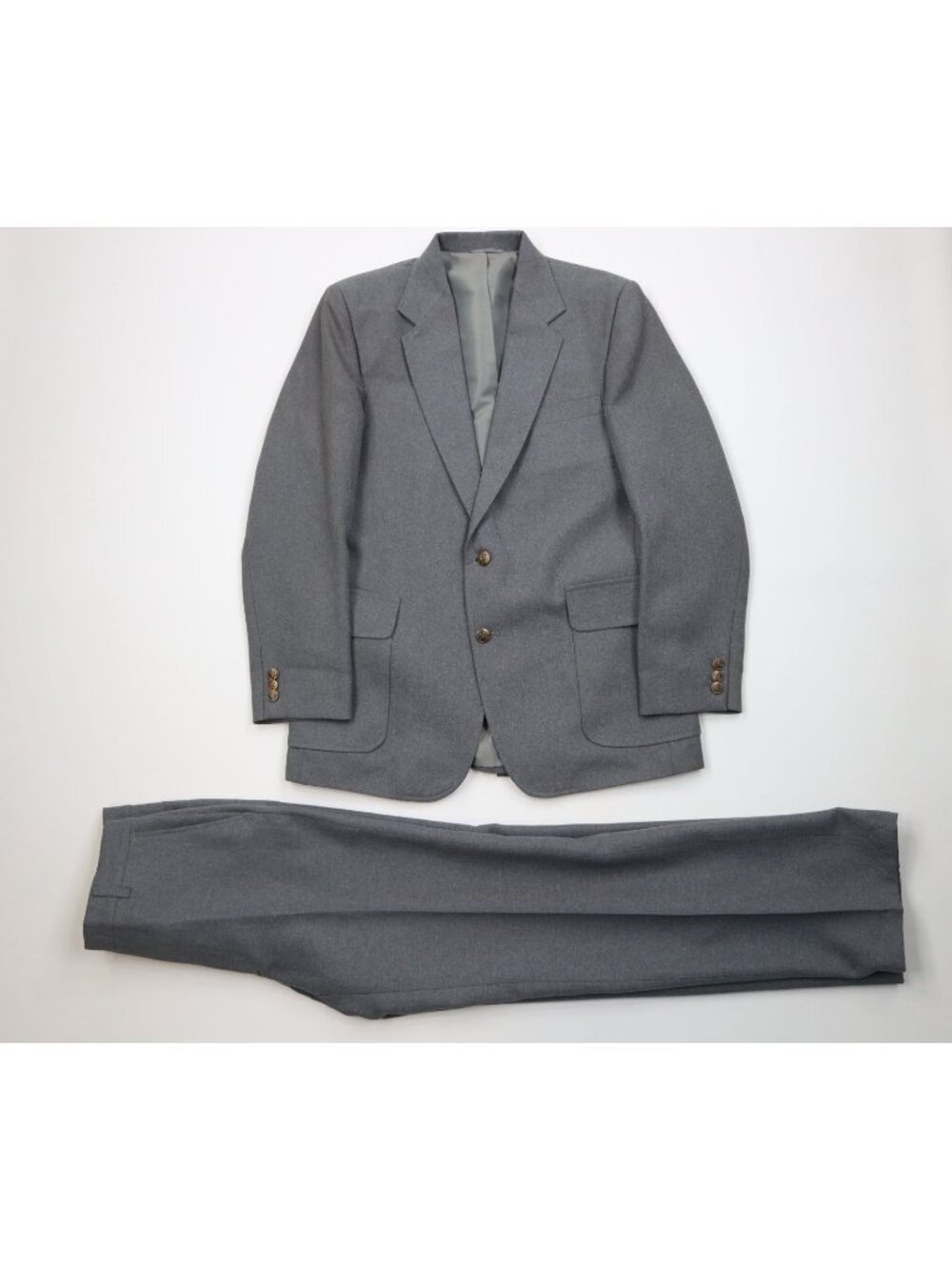 Vtg 70s Streetwear Mens 38R 2 Piece Knit Suit Wedding Wide Leg Gray 30x32 USA